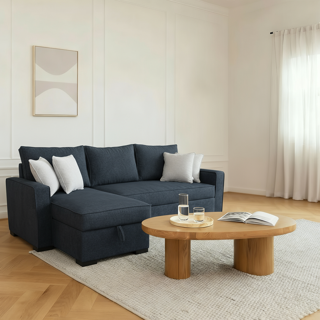 بامبو- ركنه سرير شكل حرف L