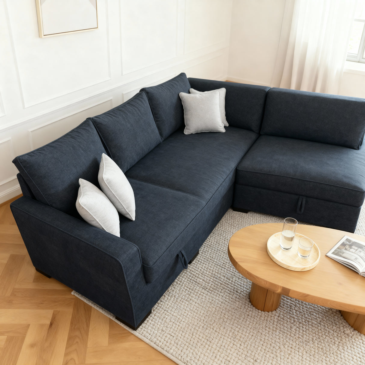 بامبو- ركنه سرير شكل حرف L