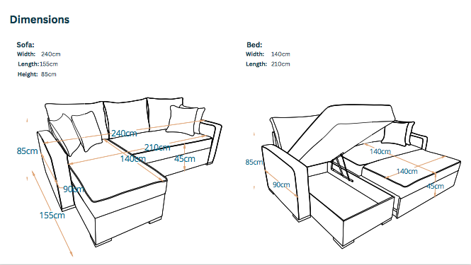 BAMBOO | 3-Seater L-Shape MANEX Pull-Out Sofa Bed (Turkish Mechanism)