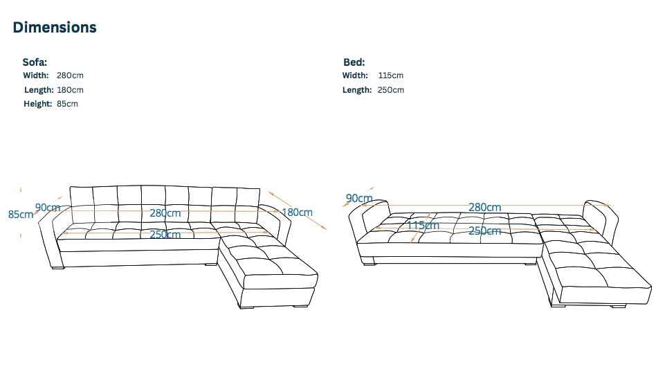 ZOE | 5-Seater L-Shape Click-Clack Sofa Bed (Turkish Mechanism)