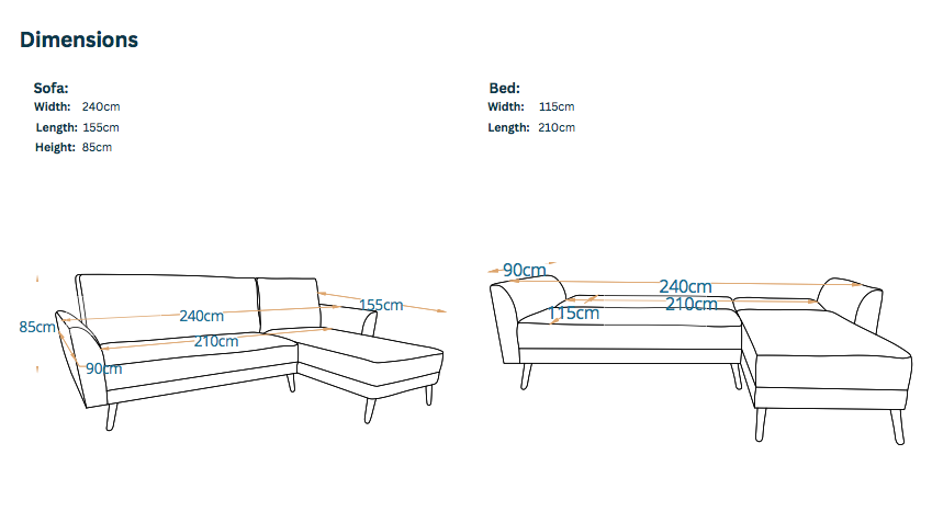 July | 5-Seater L-Shape Click-Clack Sofa Bed (Turkish Mechanism)