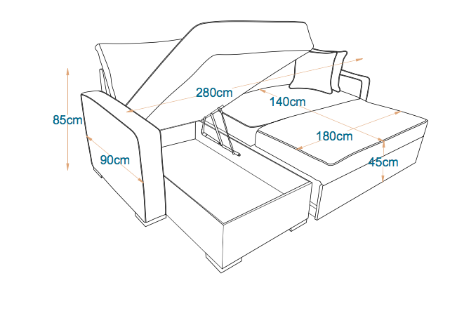 BAMBOO | 3-Seater L-Shape MANEX Pull-Out Sofa Bed (Turkish Mechanism)