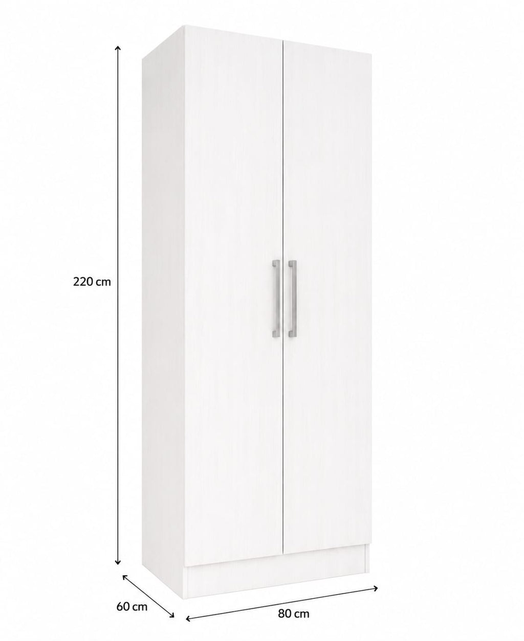Wardrobe with 2 doors, white, 80x60x220 cm