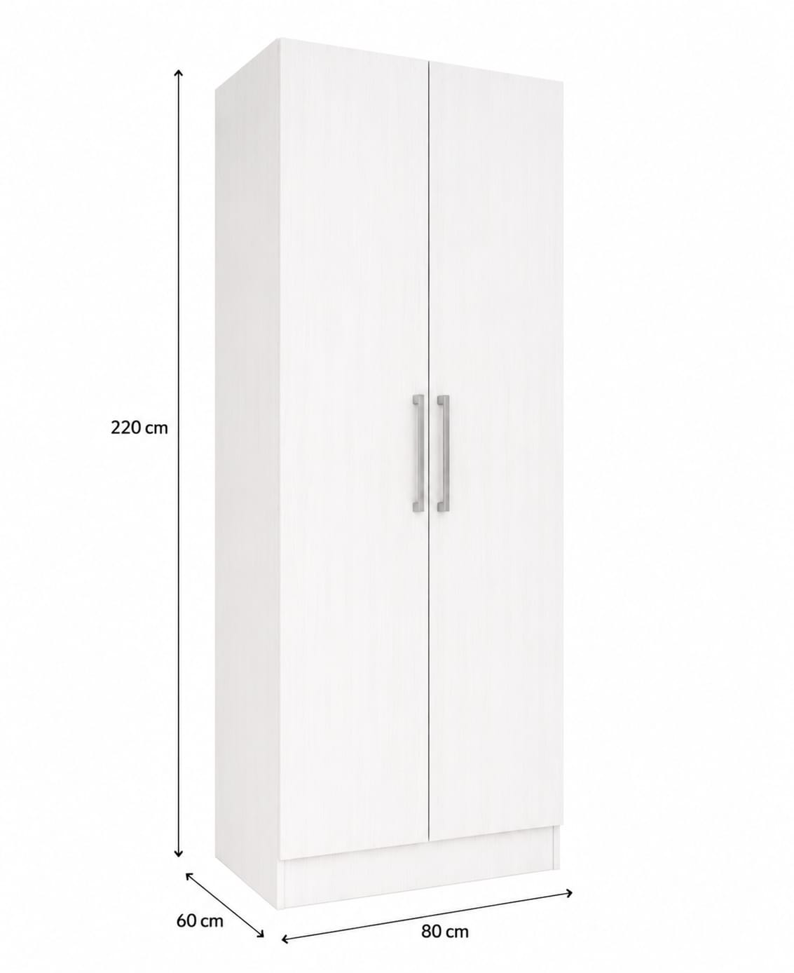 Wardrobe with 2 doors, white, 80x60x220 cm
