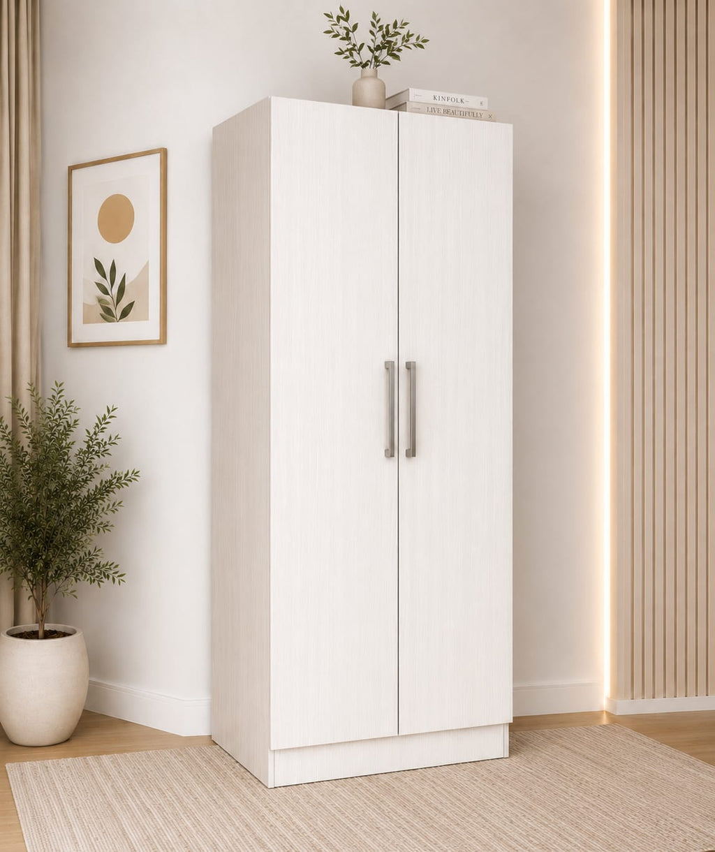 Wardrobe with 2 doors, white, 80x60x220 cm