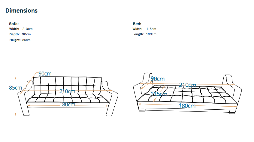 York | 3-Seater Clic-Clac Sofa Bed | 3-Position Turkish Mechanism