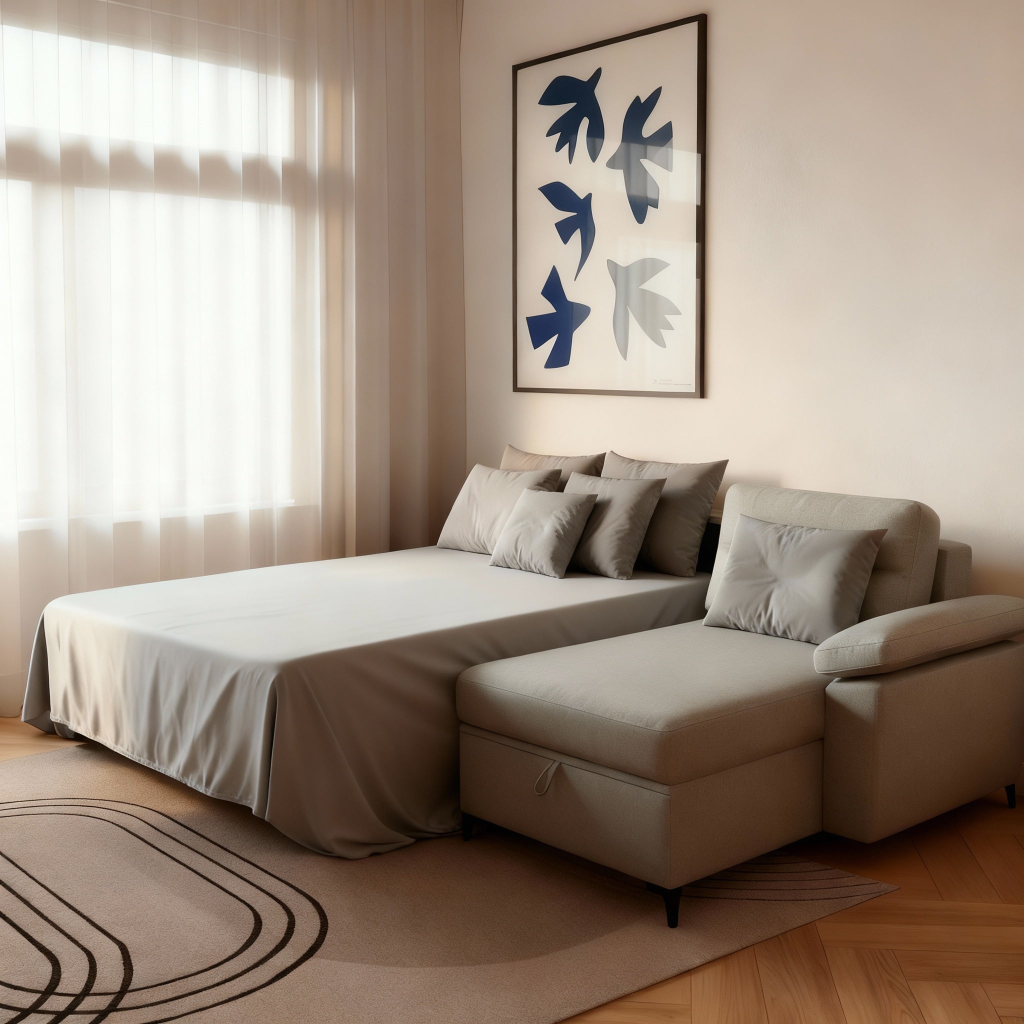 Nancy | L-Shape 5-Seater Roll-Out Sofa Bed with Belgium Mechanism
