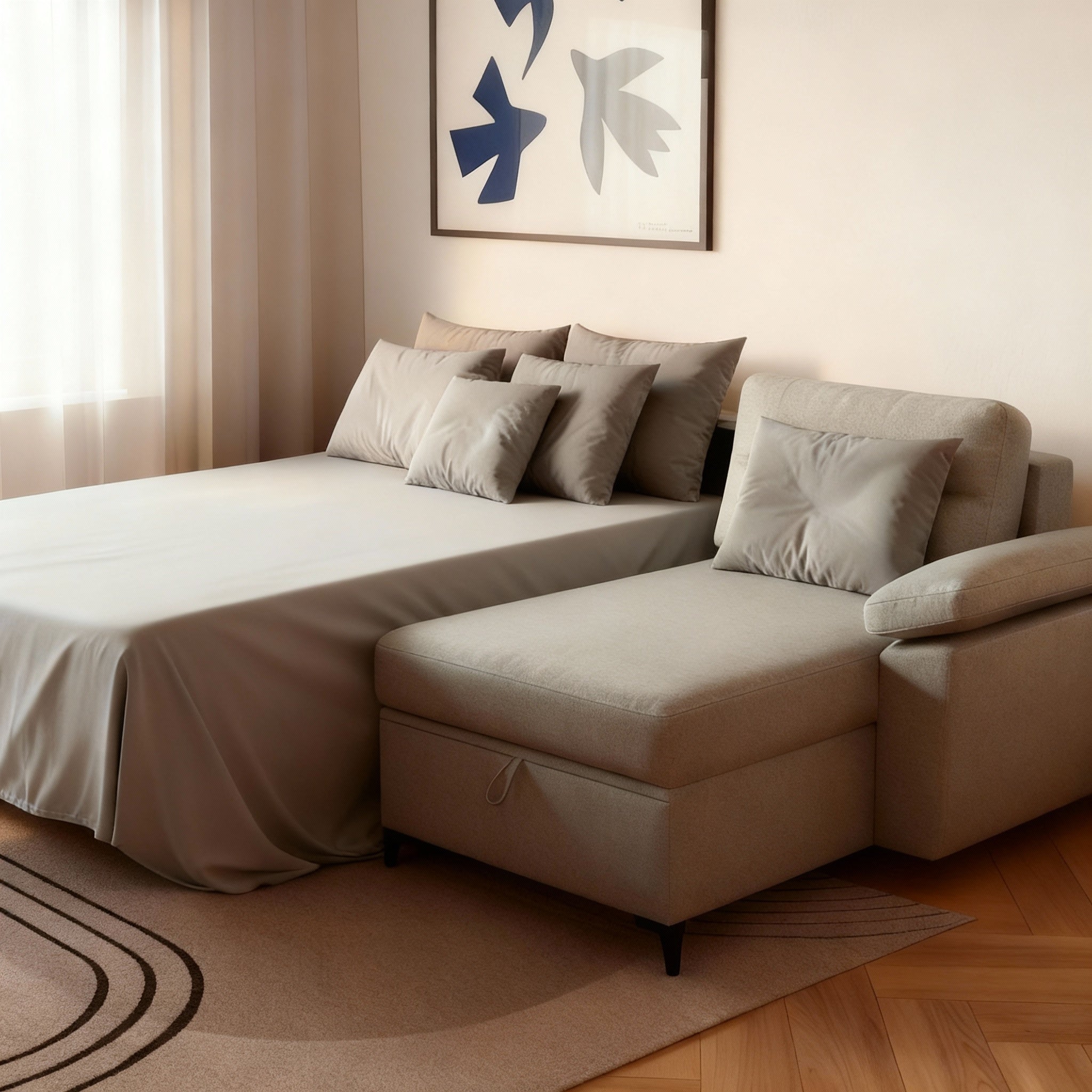 Nancy | L-Shape 5-Seater Roll-Out Sofa Bed with Belgium Mechanism