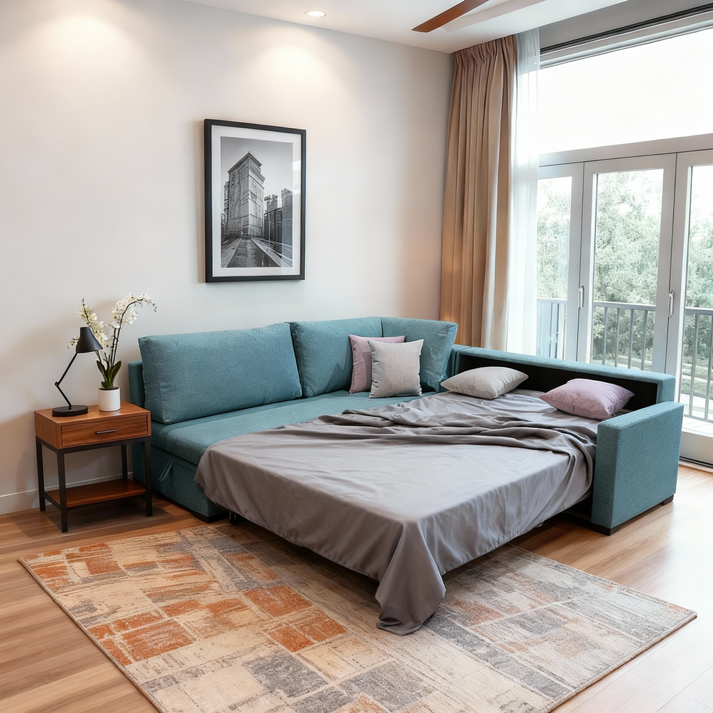 Oslo | L-Shape 5-Seater Roll-Out Sofa Bed with Belgium Mechanism