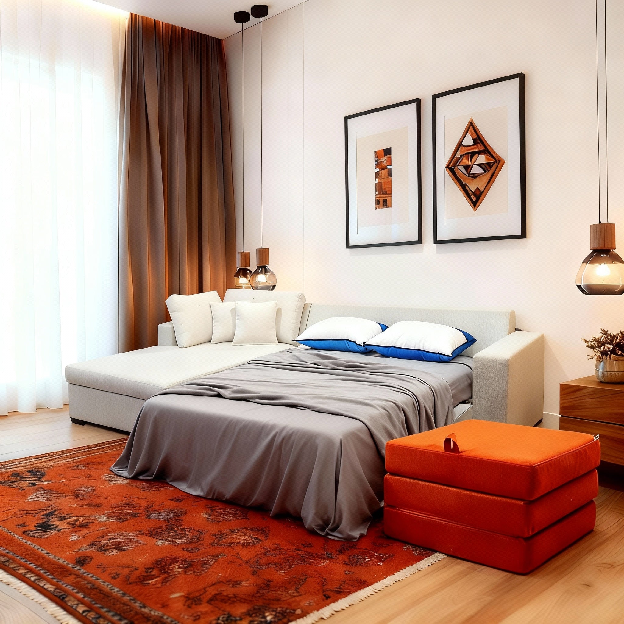 Roses | L-Shape 6-Seater 2-Fold Sofa Bed (Belgian Mechanism)