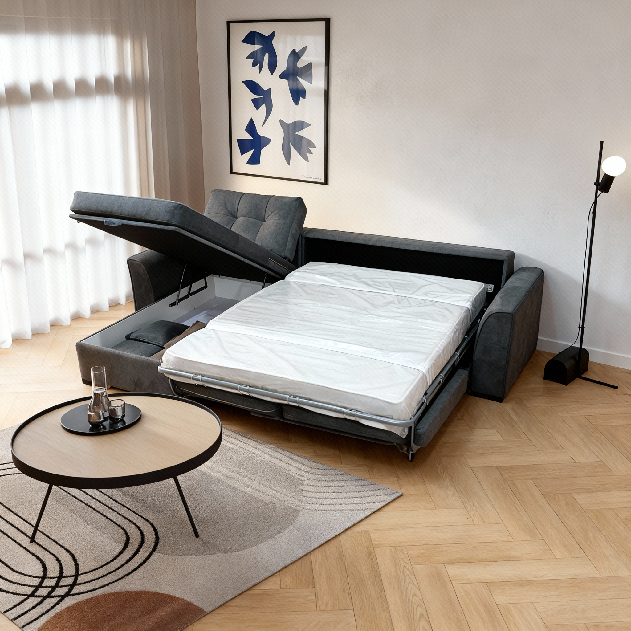 Lille | L-Shape 5-Seater Roll-Out Sofa Bed with Belgium Mechanism