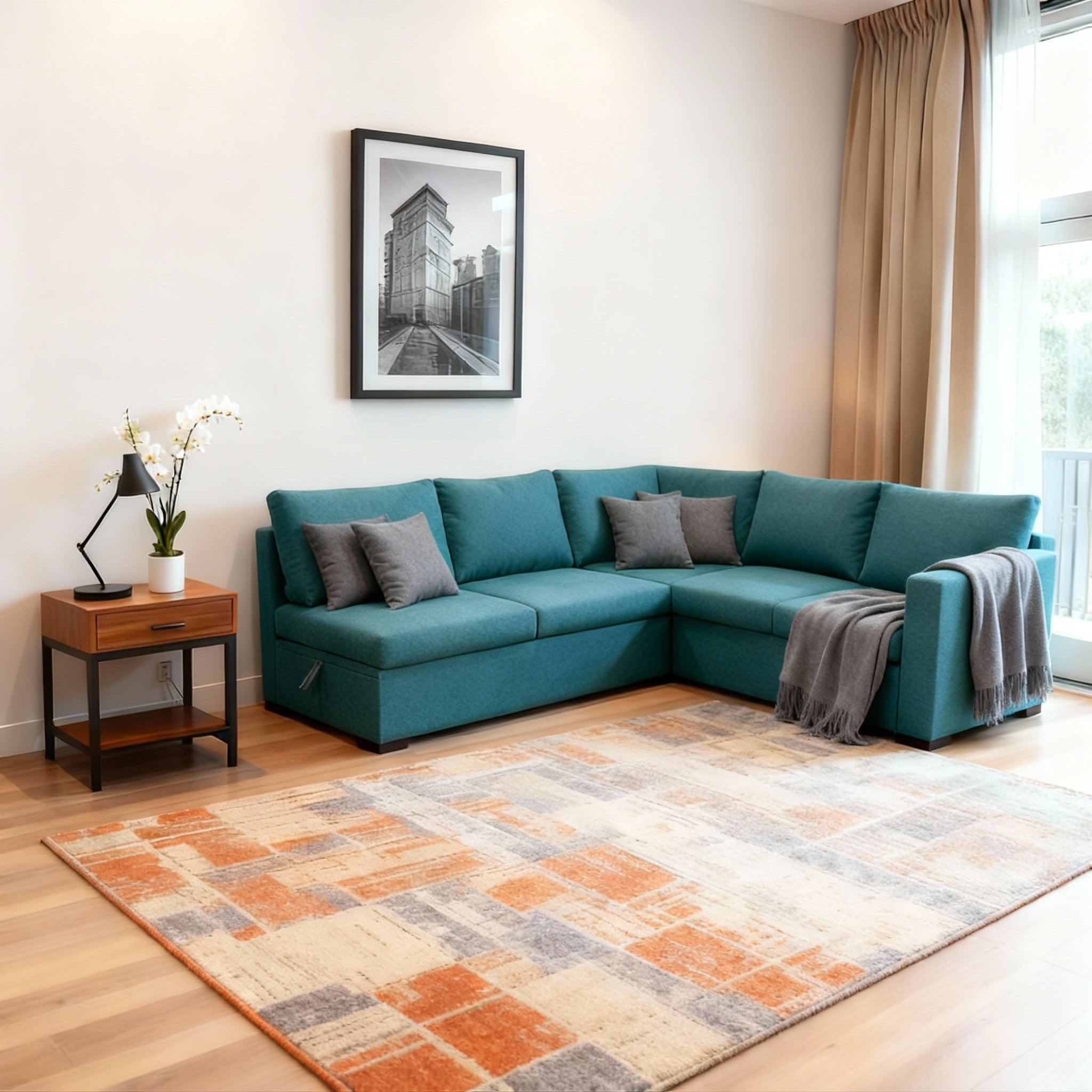 Oslo | L-Shape 5-Seater Roll-Out Sofa Bed with Belgium Mechanism