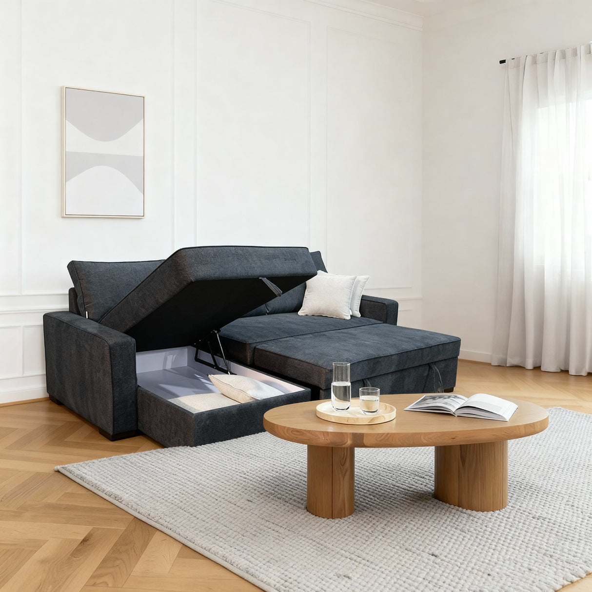 بامبو- ركنه سرير شكل حرف L