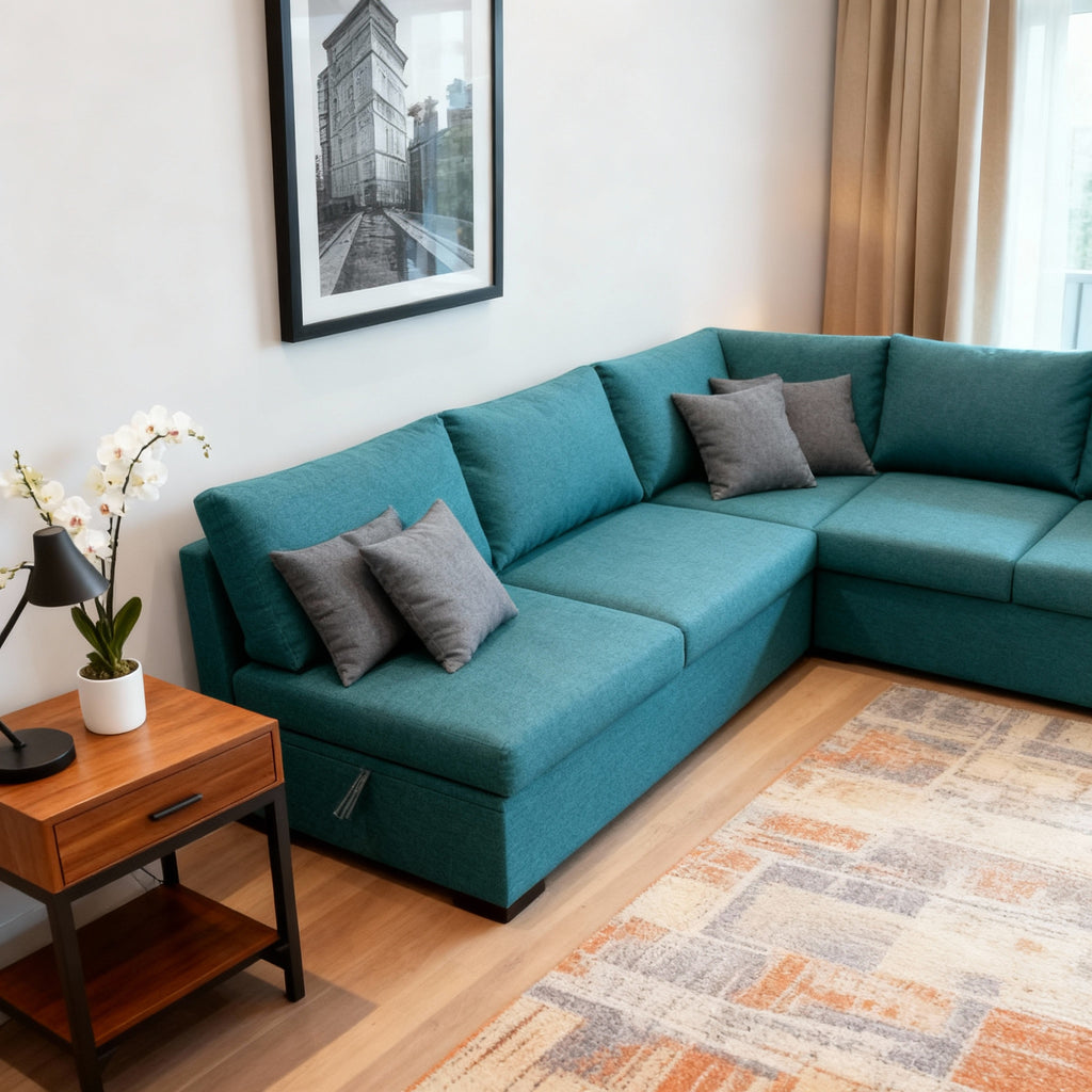 Oslo | L-Shape 5-Seater Roll-Out Sofa Bed with Belgium Mechanism