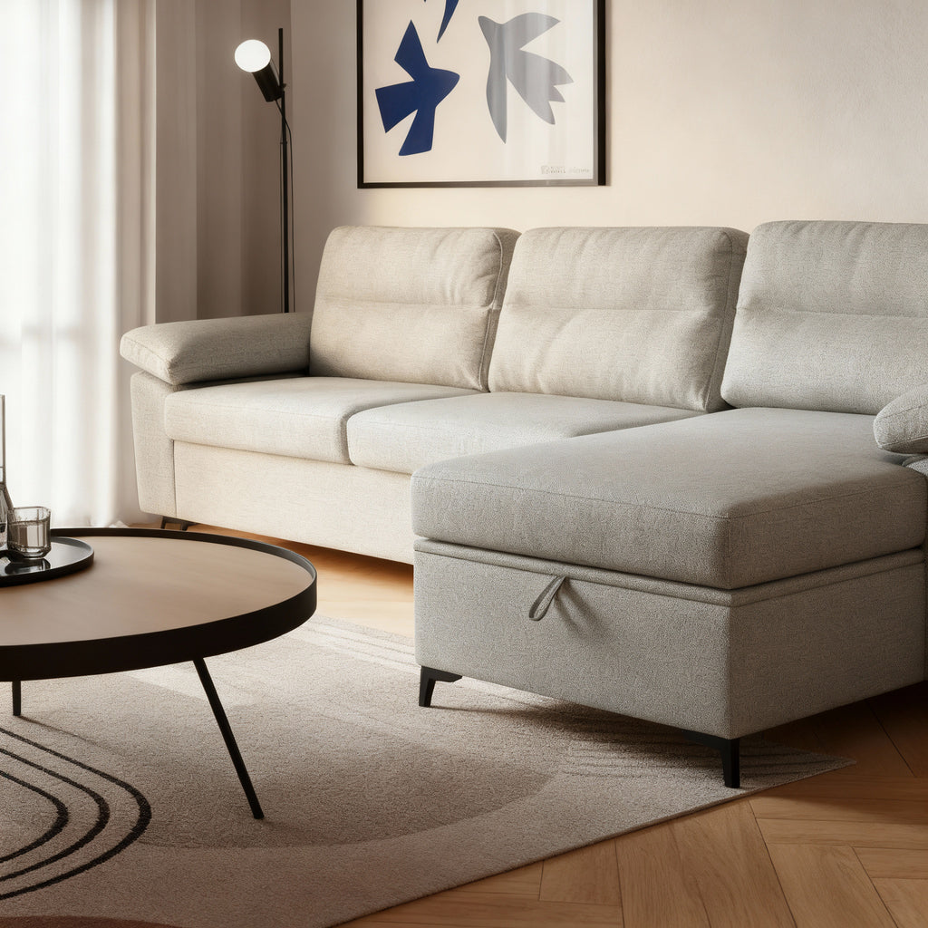 Nancy | L-Shape 5-Seater Roll-Out Sofa Bed with Belgium Mechanism