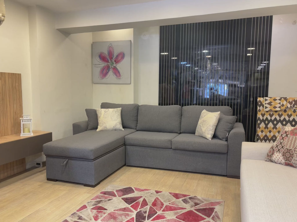 Nice | L-Shape 5-Seater Roll-Out Sofa Bed with Belgium Mechanism