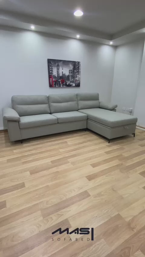 Nancy | L-Shape 5-Seater Roll-Out Sofa Bed with Belgium Mechanism