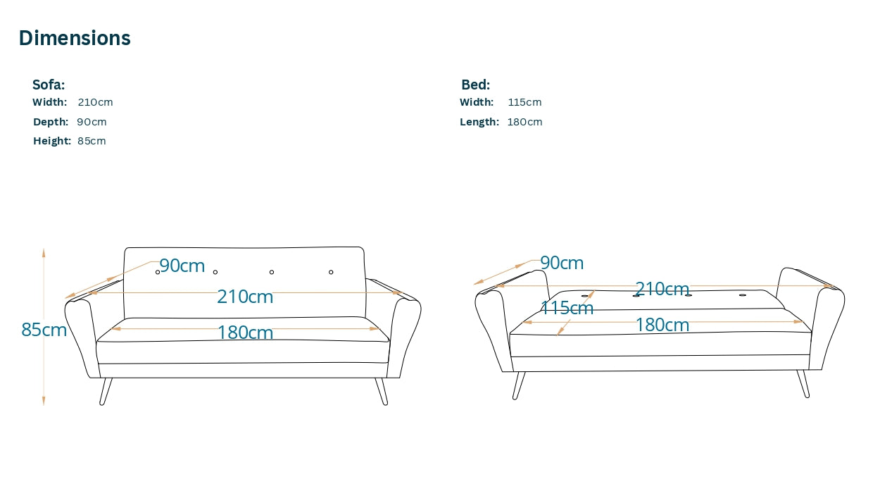 Atlanta | 3-Seater Clic-Clac Sofa Bed | 3-Position Turkish Mechanism